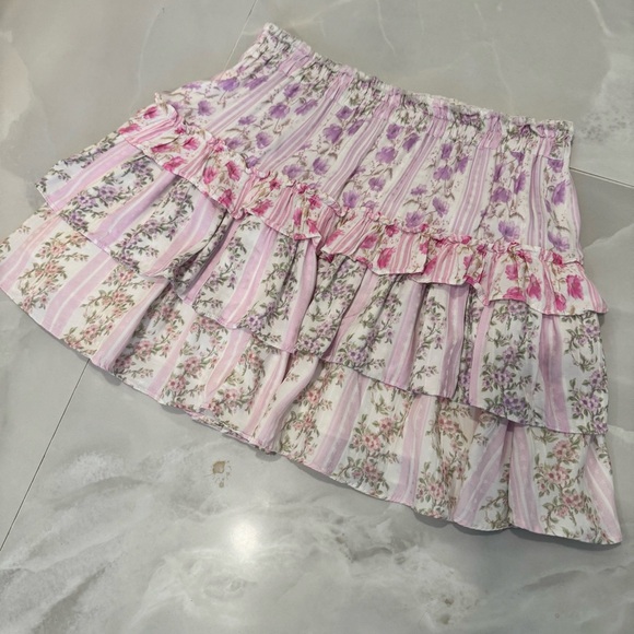 LoveShackFancy Dresses & Skirts - LoveShackFancy Pink/Purple Corbett Mini Skirt in Pastel Clouds. Size XL.